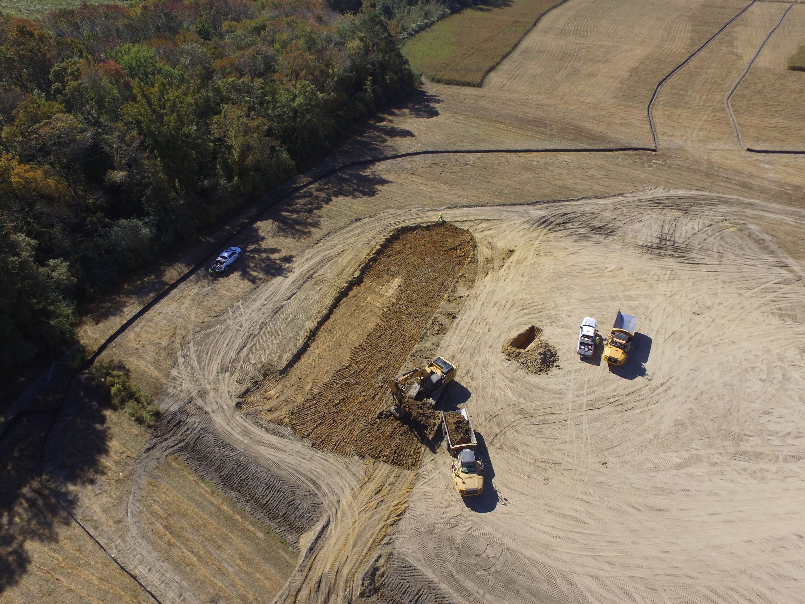 drone footage of retention pond